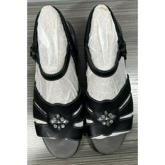 SAS Helena Sandals Women 10.5 N Black Leather Shoes Tripad Comfort Jeweled Bling - Picture 2 of 10